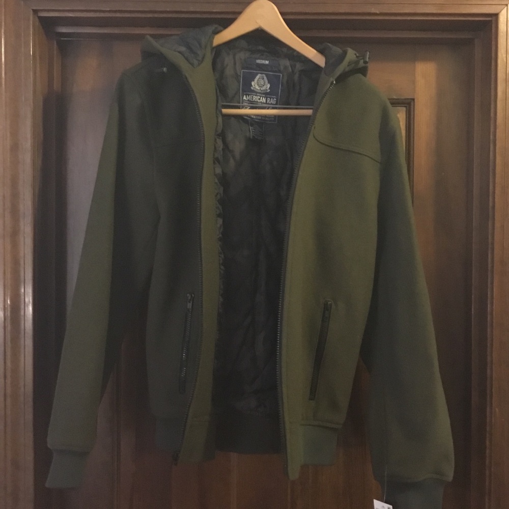 SOLD. NWT American Rag - Army Green Hooded Wool Jacket